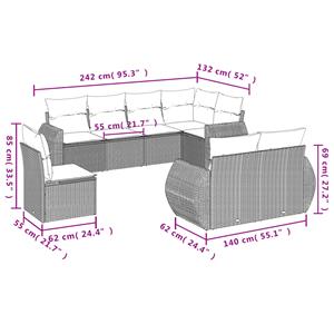 vidaXL 8-delige Loungeset met kussens poly rattan bruin