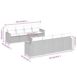 vidaXL 9-delige Loungeset met kussens poly rattan bruin
