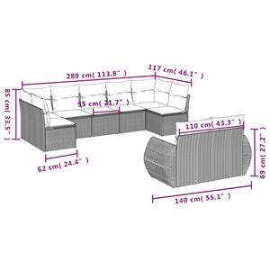 vidaXL 9-delige Loungeset met kussens poly rattan bruin
