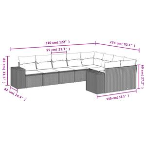 vidaXL 9-delige Loungeset met kussens poly rattan bruin