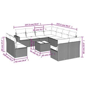 vidaXL 12-delige Loungeset met kussens poly rattan bruin