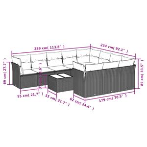 vidaXL 11-delige Loungeset met kussens poly rattan bruin
