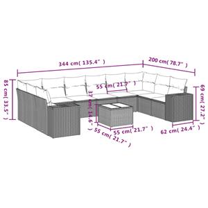 vidaXL 11-delige Loungeset met kussens poly rattan bruin