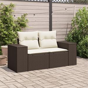 vidaXL Tuinbank 2-zits met kussens poly rattan bruin