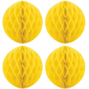 Merkloos Papieren kerstballen - 4x - geel - 10 cm - kerstversiering -