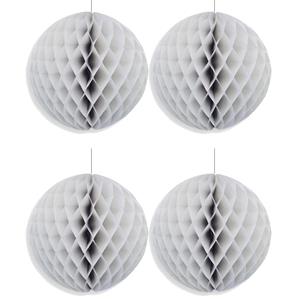 Merkloos Papieren kerstballen - 4x - grijs - 10 cm - kerstversiering -