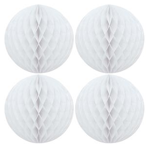 Merkloos Papieren kerstballen - 4x - wit - 10 cm - kerstversiering -