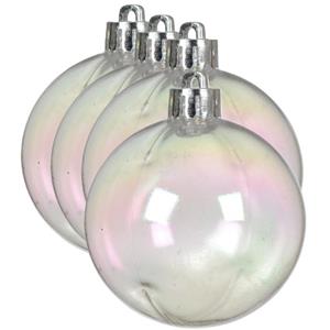 Decoris kerstballen - 4x st- 10 cm - transparant parelmoer - kunststof -