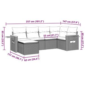 vidaXL 6-delige Loungeset met kussens poly rattan grijs