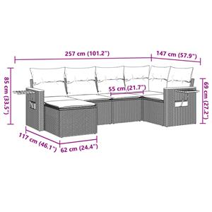 vidaXL 6-delige Loungeset met kussens poly rattan beige