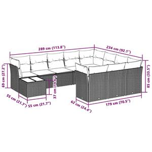 vidaXL 11-delige Loungeset met kussens poly rattan lichtgrijs
