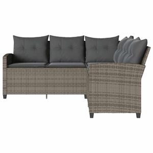 vidaXL Loungebank met kussens L-vormig poly rattan grijs