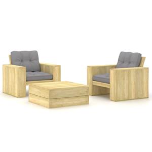vidaXL 3-delige Loungeset met kussens geïmpregneerd grenenhout