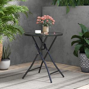 Costway Ronde Tafel van 59 cm Opvouwbare Terrascocktailtafel met Blad van Gehard Glas Stevig Metalen Frame Draagbare Bistrotafel voor Buiten