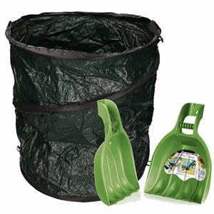 Nature Groene tuinafvalzak opvouwbaar 90 liter met een setje bladharken/tuinafval grijpers -