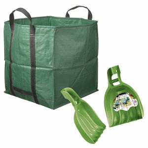 Merkloos Groene tuinafvalzak opvouwbaar 148 liter met een setje bladharken/tuinafval grijpers -