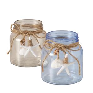 Boltze Home Windlicht Calas Met Zee Decoratie Dia11x11,5cm Glas Blauw/bruin