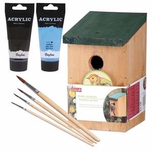 Lifetime Garden Houten vogelhuisje/nestkastje 22 cm - zwart/lichtblauw Dhz schilderen pakket -