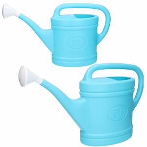 Forte Plastics Tuin water gieters set 2x stuks van 6 en 9 liter inhoud lichtblauw -