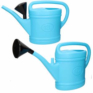 PlasticForte 2x stuks lichtblauwe tuin planten gieter met broeskop 12 liter -