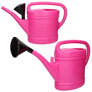 PlasticForte 2x stuks roze tuin planten gieter met broeskop 12 liter -