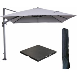 Garden Impressions Hawaii zweefparasol 3x3m l. grijs met voet en hoes