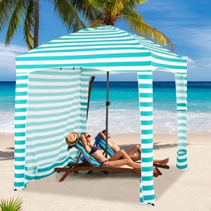 Costway Opvouwbare Strandtent met Draagtas Verwijderbare Zijwand 8 Zandzakken Buitenzonwering voor Strand Camping Picknick