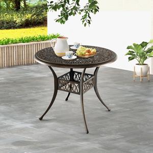 Costway Tuintafel met Parasolgat Ronde Balkontafel van Gegoten Aluminium Weerbestendige Terrastafel voor Tuin 90 x 90 x 74 cm