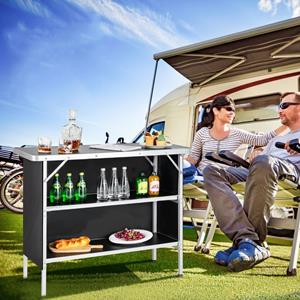 Costway Opvouwbare Campingtafel Aluminium Draagbare Picknicktafel met Oxford Doek & Draagtas Inbegrepen Lichtgewicht Tafel Zwart
