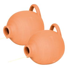 Esschert Design Terracotta vogelhuisje/schuilplek - 2x - pot voor Mussen/Mezen - vorstbestendig steen -