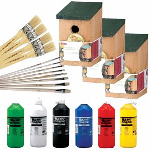 Lifetime Garden 8x stuks houten vogelhuisje/nestkastje 22 cm - Zelf schilderen pakket - verf/kwasten -