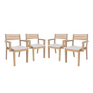 Sweeek  Set van 4 acaciahouten tuinstoelen met kussen