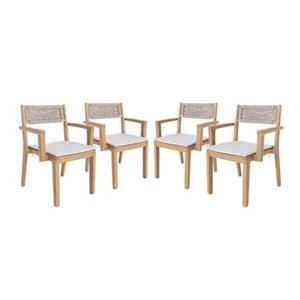 Sweeek  Set van 4 acaciahouten tuinstoelen met kussen en touw