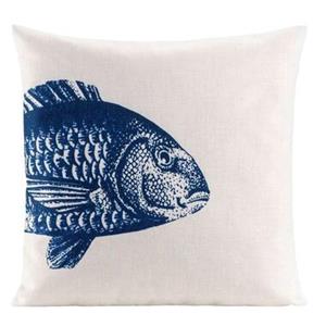 Leen Bakker Sierkussen Fish - blauw - 45x45 cm