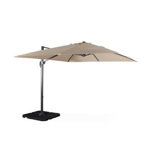Sweeek  Vierkante offset parasol 3x3m + set van 4 verzwaarde tegels