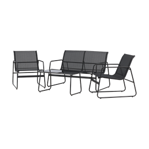 Nest outdoor Vidar tuin loungeset 4 delig zwart – tweezits bank, fauteuils en salontafel