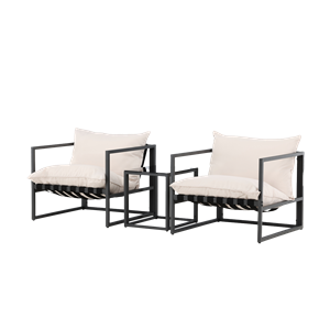 Nest outdoor Ebba tuin loungeset zwart 3 delig – twee stoelen en een salontafel - met zitkussens