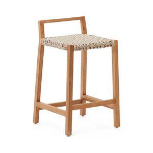 Kave Home Barkruk Giverola Teakhout en gevlochten touw (zithoogte 67cm) - Beige