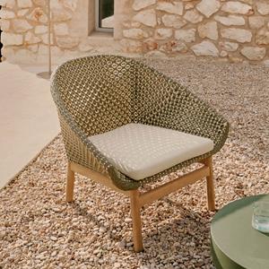 Kave Home Outdoor Fauteuil Olbia Rattan en Teakhout - Groen