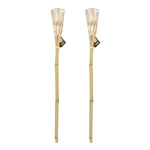 Merkloos Bamboe tuinfakkels - 6x - citronella - met LED verlichting - 76 cm -