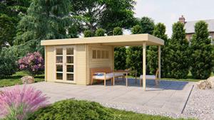 Van Kooten Tuin en Buitenleven Blokhut Dellinger 300x300 cm + zijluifel 300 cm - Honing geïmpregneerd