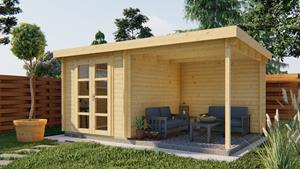 Van Kooten Tuin en Buitenleven Blokhut Elburg 250x250 cm + zijluifel 250 cm - bruin geïmpregneerd