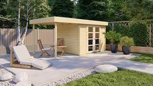 Van Kooten Tuin en Buitenleven Blokhut Extramodern 320x260 cm + zijluifel 200 cm - Bruin geïmpregneerd