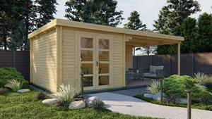 Van Kooten Tuin en Buitenleven Blokhut Gunnar 300x400 cm + zijluifel 450 cm - Red class wood geïmpregneerd