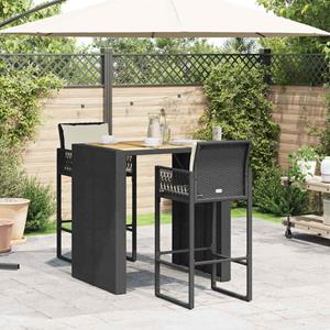 vidaXL 3-delige Tuinbarset met kussens poly rattan acacia zwart