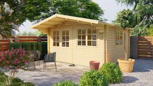 Van Kooten Tuin en Buitenleven Blokhut Inge 420x420 cm + luifel 120 cm - Honing geïmpregneerd