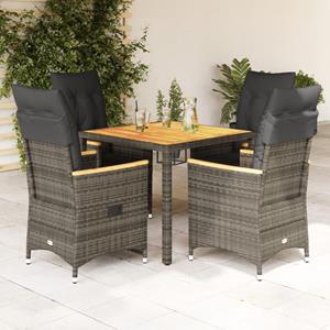 vidaXL 5-delige Tuinset met kussens poly rattan grijs
