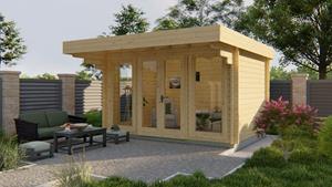 Van Kooten Tuin en Buitenleven Blokhut James 400x280 cm + 120 cm luifel - groen geïmpregneerd