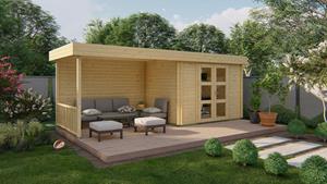 Van Kooten Tuin en Buitenleven Blokhut Maja 320x240 cm + zijluifel 320 cm - Red class wood geïmpregneerd