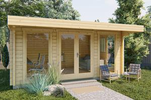 Van Kooten Tuin en Buitenleven Blokhut Mia 500x360 cm + 120 cm luifel - Red Class Wood geïmpregneerd - incl. EPDM